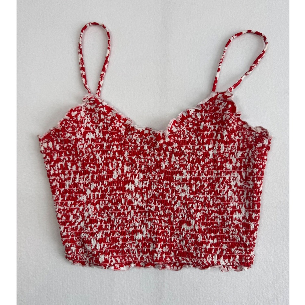 Summer Picnic Primark Smocked Cami Crop Top Womens S Red White‎ Floral